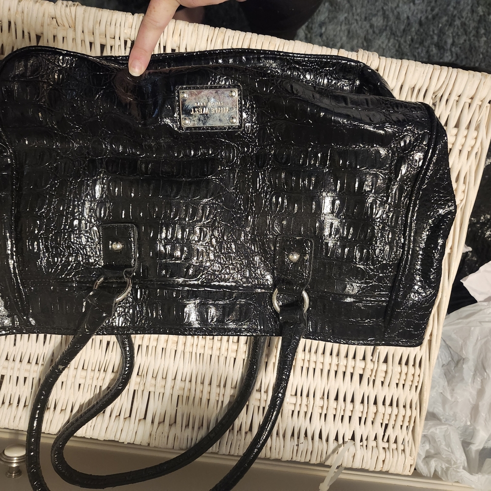 Coach Black Croc-Embossed Patent Hobo Bag